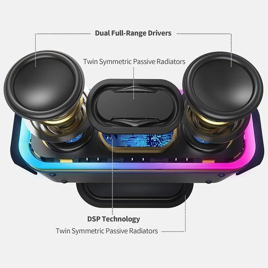 Soundbox Pro+ Bluetooth Speaker - 24W Stereo Sound with Enhanced Bass, IPX6 Waterproof Rating, 15 Hours Playtime, Colorful LED Lights - Ideal Gift for Adults, Men, and Women - Grey