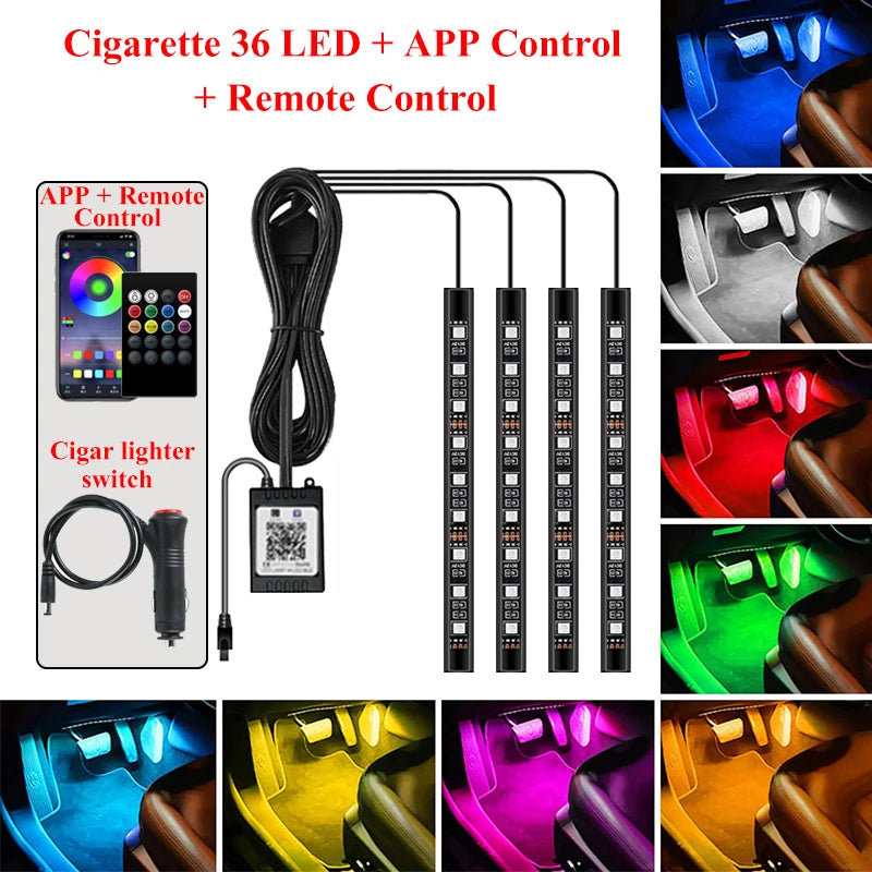 Transform Your Car with Colorful LED RGB Atmosphere Strip Lights – Remote & Voice Control for Ultimate Ambiance