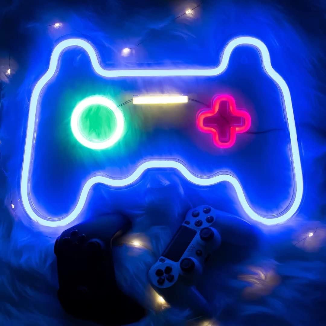 Neon Wall Signs for Bedroom and Gaming Room Decor, USB-Powered LED Game Controller Light, Ideal Gift for Teen Boys and Man Caves