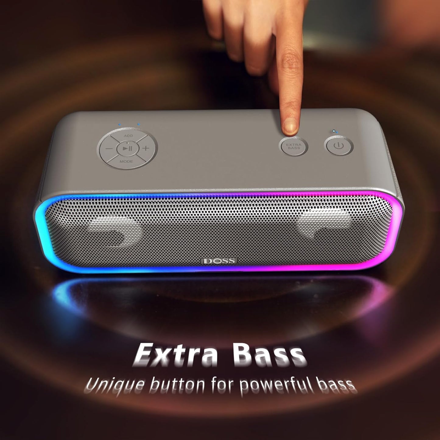 Soundbox Pro+ Bluetooth Speaker - 24W Stereo Sound with Enhanced Bass, IPX6 Waterproof Rating, 15 Hours Playtime, Colorful LED Lights - Ideal Gift for Adults, Men, and Women - Grey