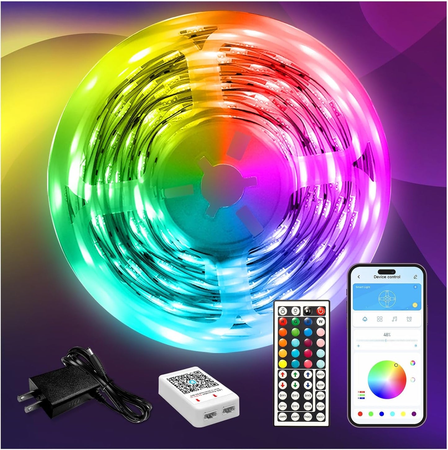 32.8Ft RGB LED Strip Lights with Remote Control for Bedroom and Home Decor