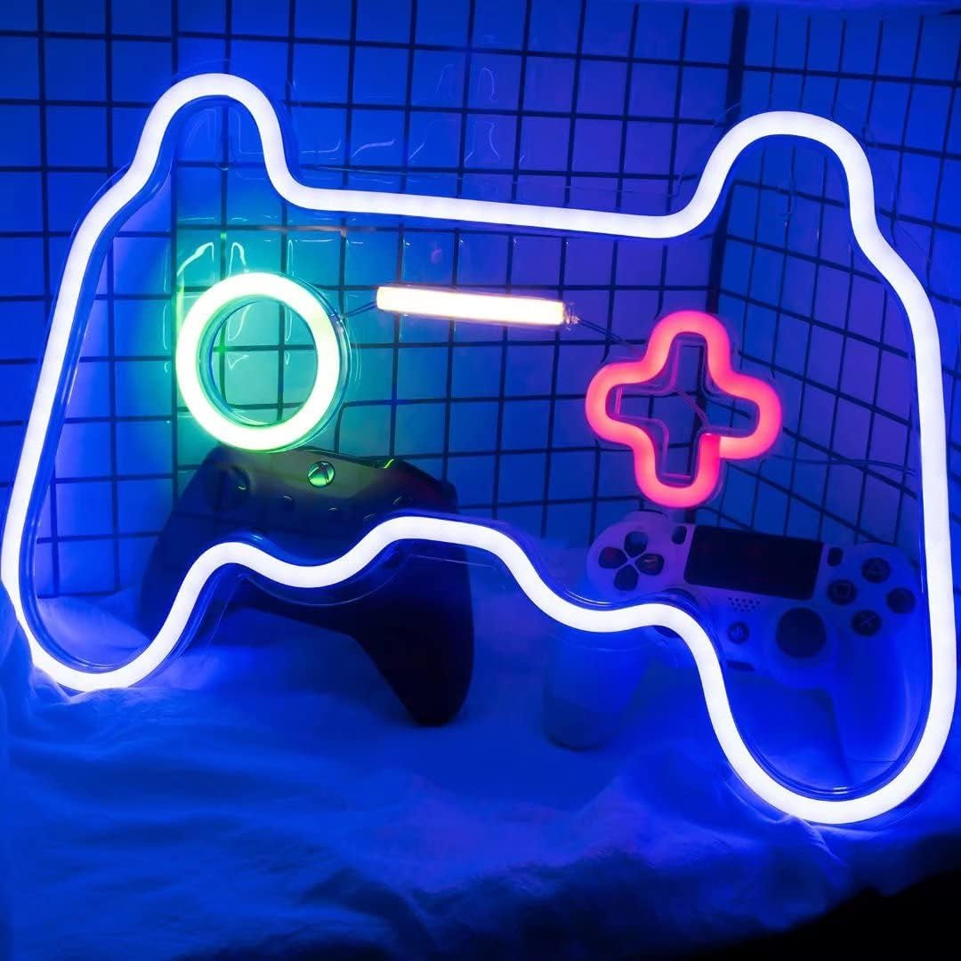 Neon Wall Signs for Bedroom and Gaming Room Decor, USB-Powered LED Game Controller Light, Ideal Gift for Teen Boys and Man Caves