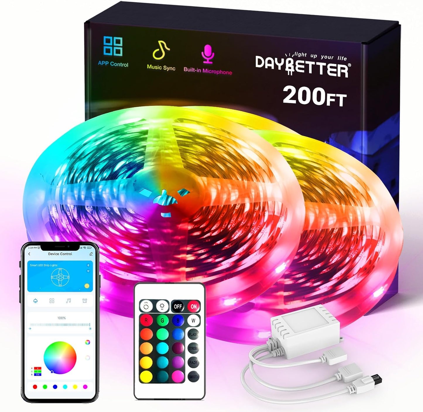 32.8Ft RGB LED Strip Lights with Remote Control for Bedroom and Home Decor