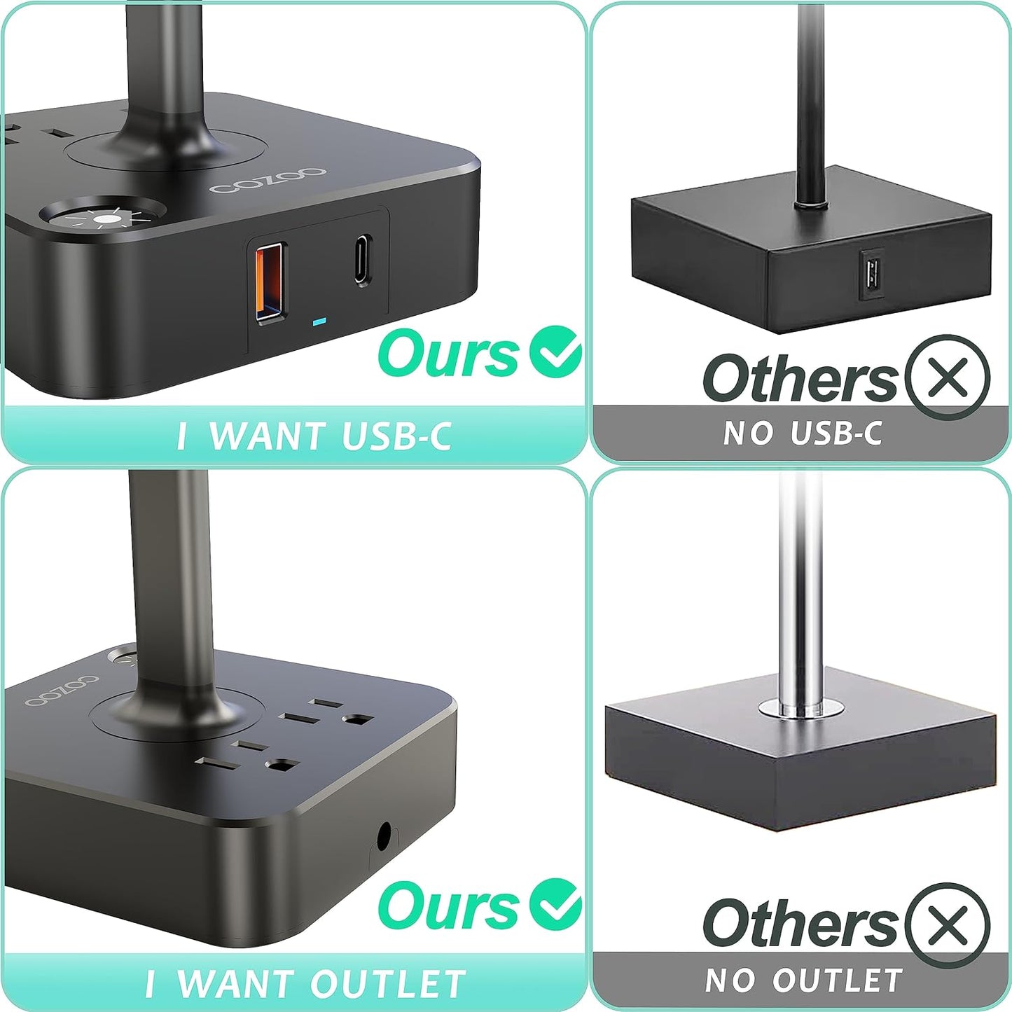 Dimmable Table Lamp with USB Charging Ports and Outlets, White Fabric Shade, Touch Control LED Nightstand Lamp for Bedroom, Living Room, Dorm, and Home Office