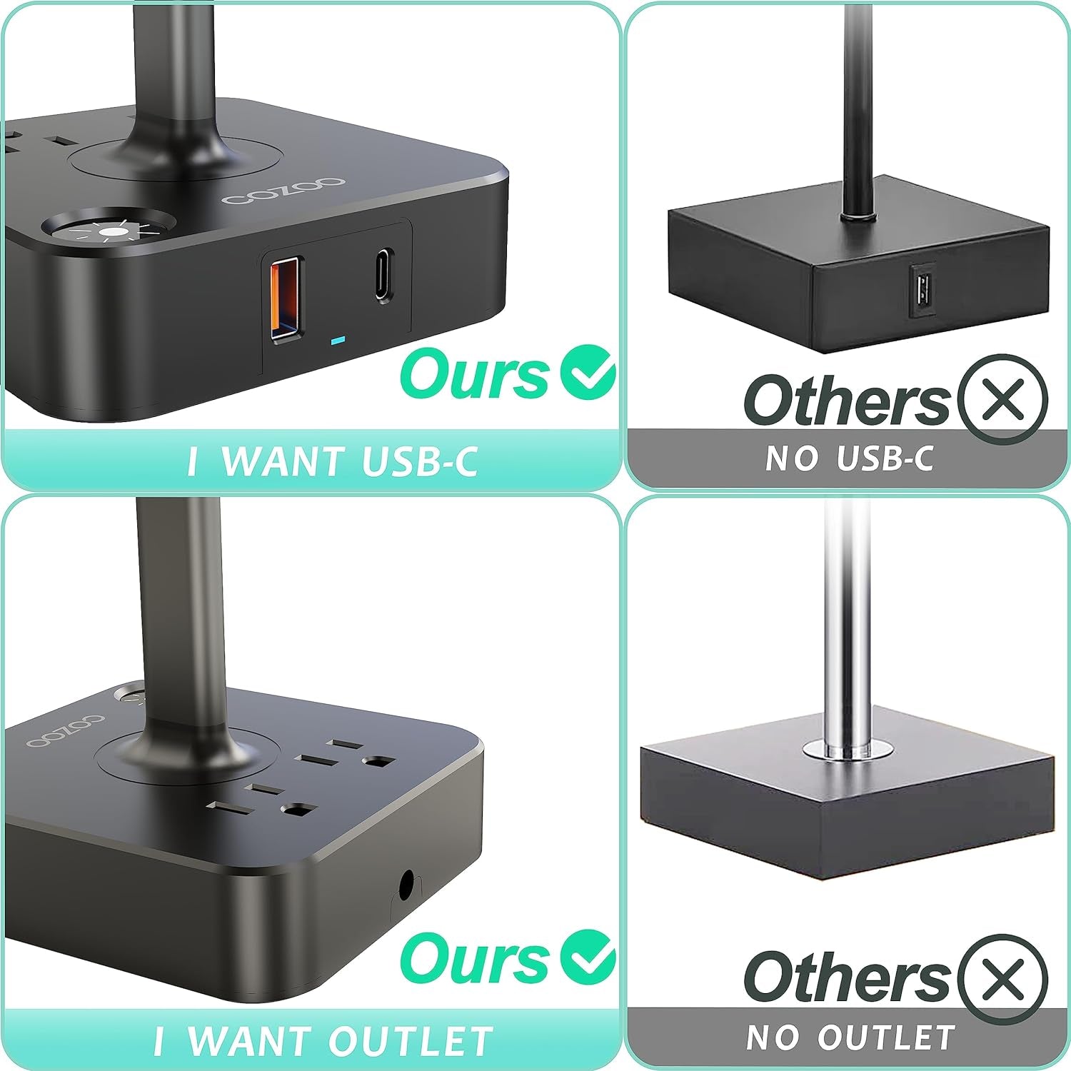 Dimmable Table Lamp with USB Charging Ports and Outlets, White Fabric Shade, Touch Control LED Nightstand Lamp for Bedroom, Living Room, Dorm, and Home Office