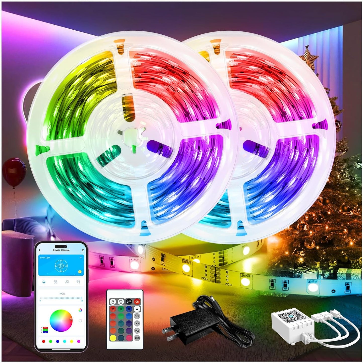 32.8Ft RGB LED Strip Lights with Remote Control for Bedroom and Home Decor