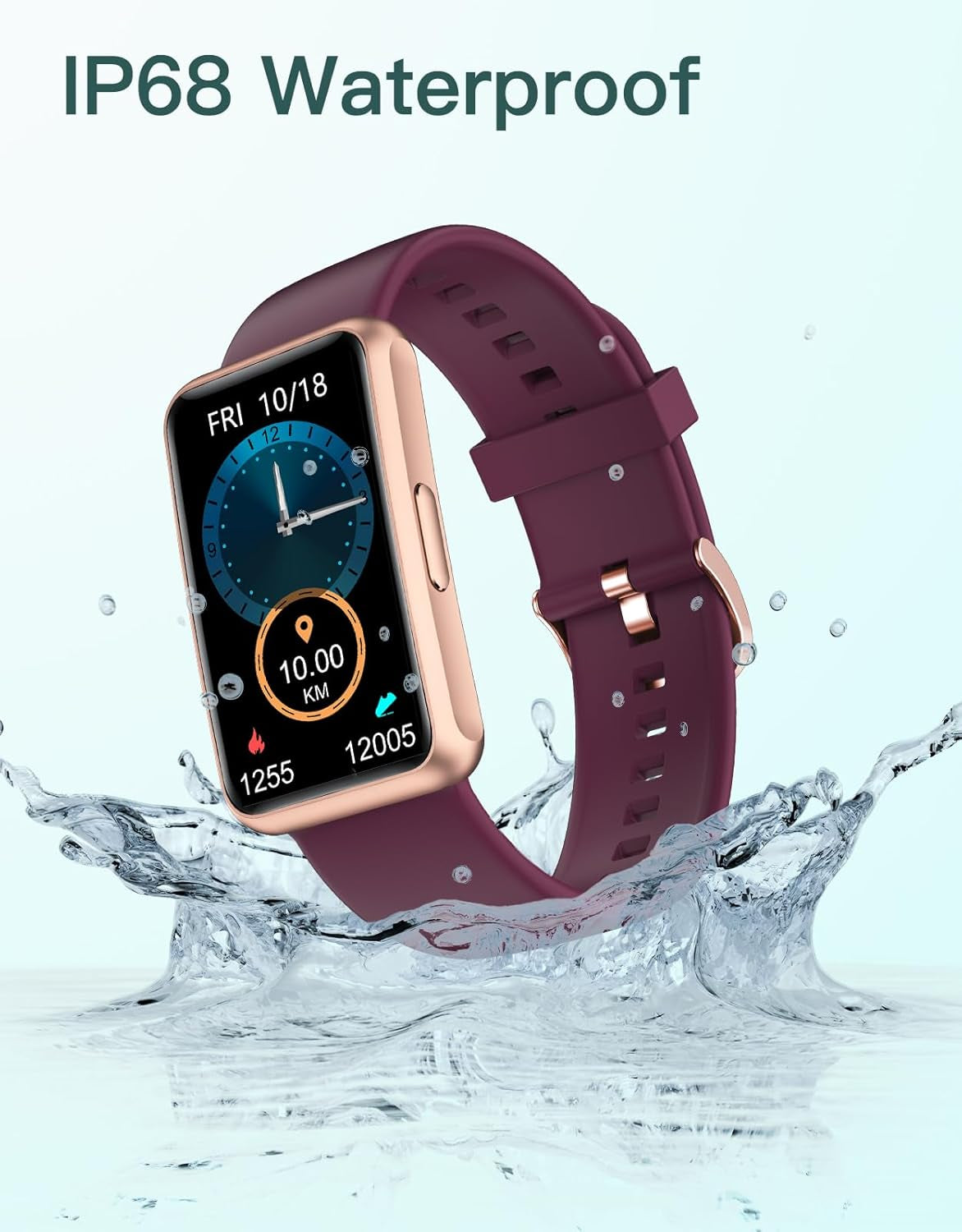 IP68 Waterproof Fitness Tracker for Men and Women - Full Touch Screen with Steps, Calories, Sleep Tracking, and Alarm Functions (Purple)