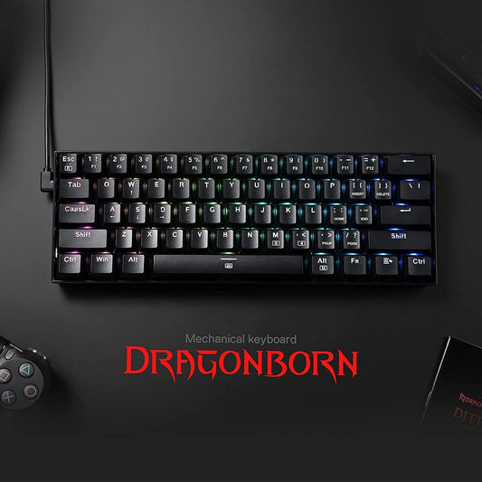 K630 Dragonborn 60% Wired RGB Mechanical Gaming Keyboard with 61 Keys, Tactile Brown Switches, and Professional Driver Support, Black