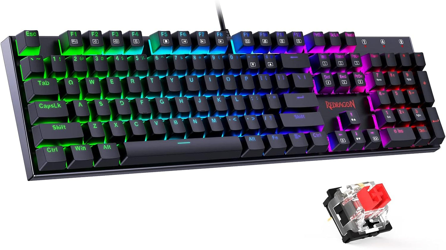 K512 Shiva RGB Backlit Gaming Keyboard with Multimedia Keys, Quiet Mechanical Feel, 6 Programmable Macro Keys, Dedicated Media Controls, and Detachable Wrist Rest