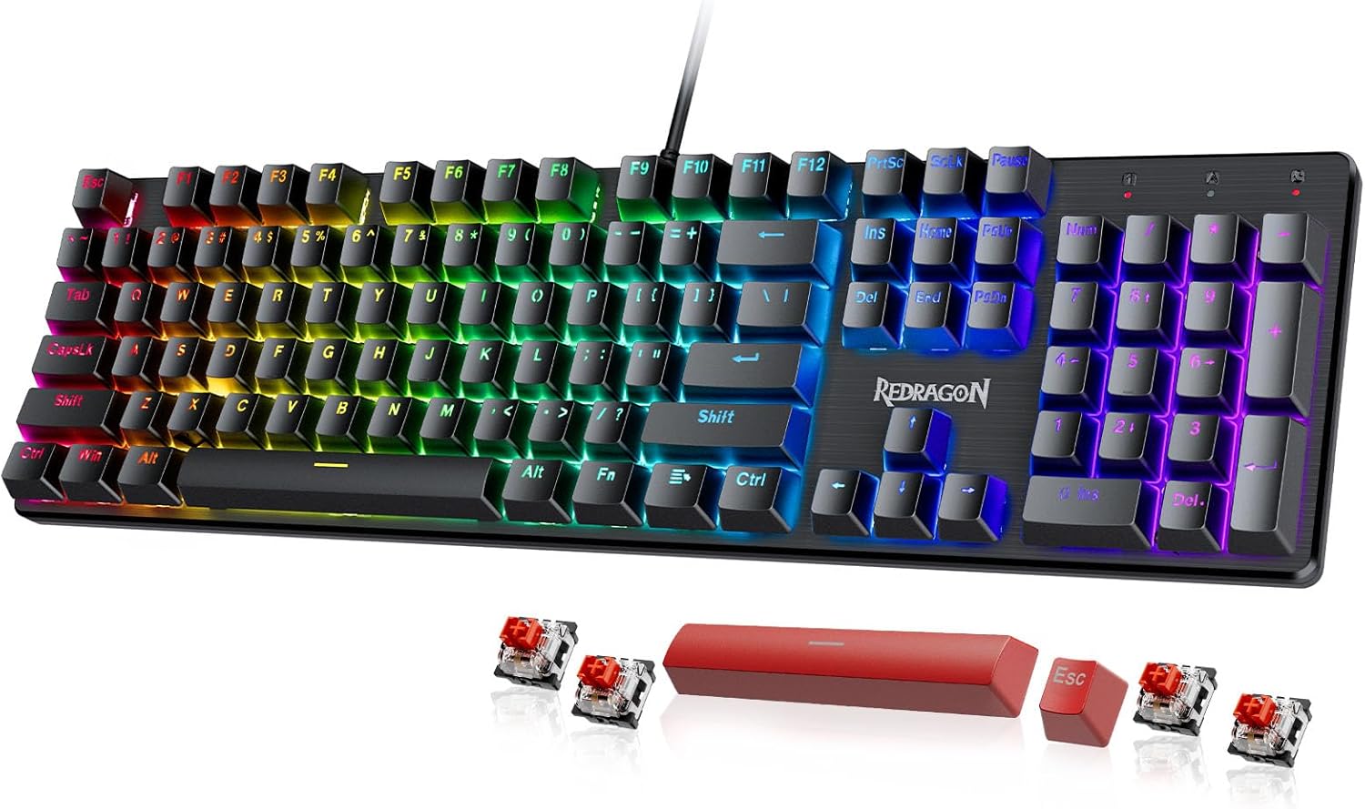 K512 Shiva RGB Backlit Gaming Keyboard with Multimedia Keys, Quiet Mechanical Feel, 6 Programmable Macro Keys, Dedicated Media Controls, and Detachable Wrist Rest