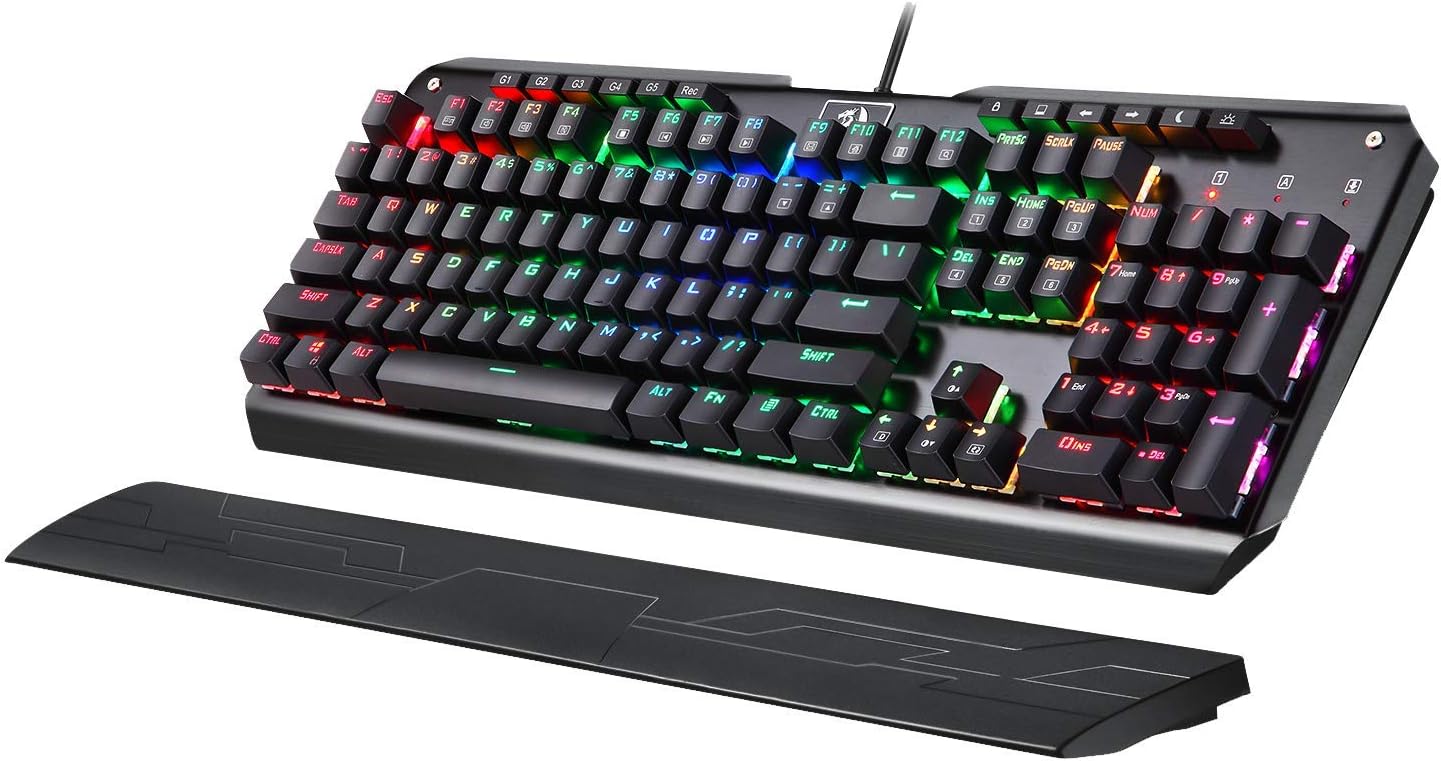 K512 Shiva RGB Backlit Gaming Keyboard with Multimedia Keys, Quiet Mechanical Feel, 6 Programmable Macro Keys, Dedicated Media Controls, and Detachable Wrist Rest
