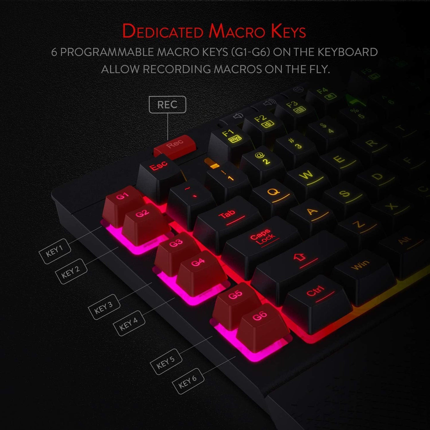 K512 Shiva RGB Backlit Gaming Keyboard with Multimedia Keys, Quiet Mechanical Feel, 6 Programmable Macro Keys, Dedicated Media Controls, and Detachable Wrist Rest
