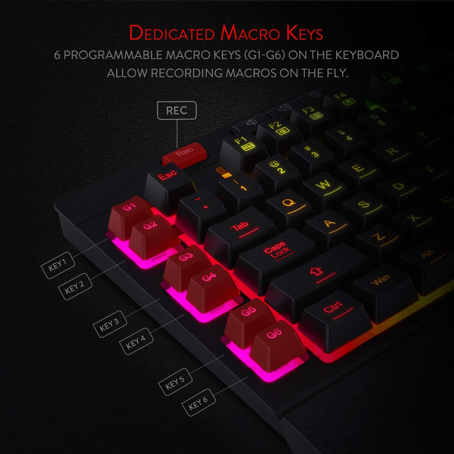 K512 Shiva RGB Backlit Gaming Keyboard with Multimedia Keys, Quiet Mechanical Feel, 6 Programmable Macro Keys, Dedicated Media Controls, and Detachable Wrist Rest