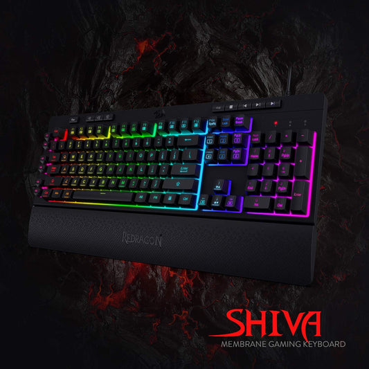 K512 Shiva RGB Backlit Gaming Keyboard with Multimedia Keys, Quiet Mechanical Feel, 6 Programmable Macro Keys, Dedicated Media Controls, and Detachable Wrist Rest