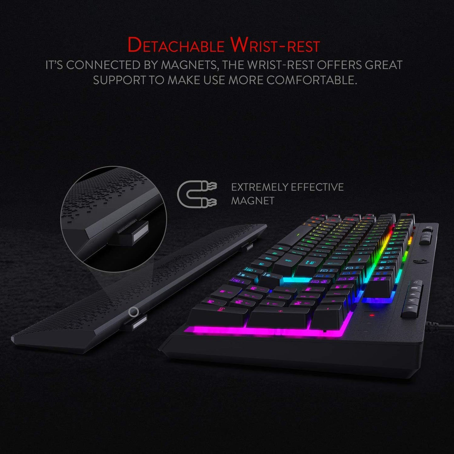 K512 Shiva RGB Backlit Gaming Keyboard with Multimedia Keys, Quiet Mechanical Feel, 6 Programmable Macro Keys, Dedicated Media Controls, and Detachable Wrist Rest