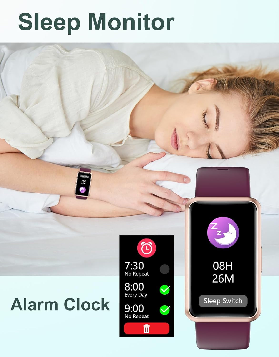 IP68 Waterproof Fitness Tracker for Men and Women - Full Touch Screen with Steps, Calories, Sleep Tracking, and Alarm Functions (Purple)