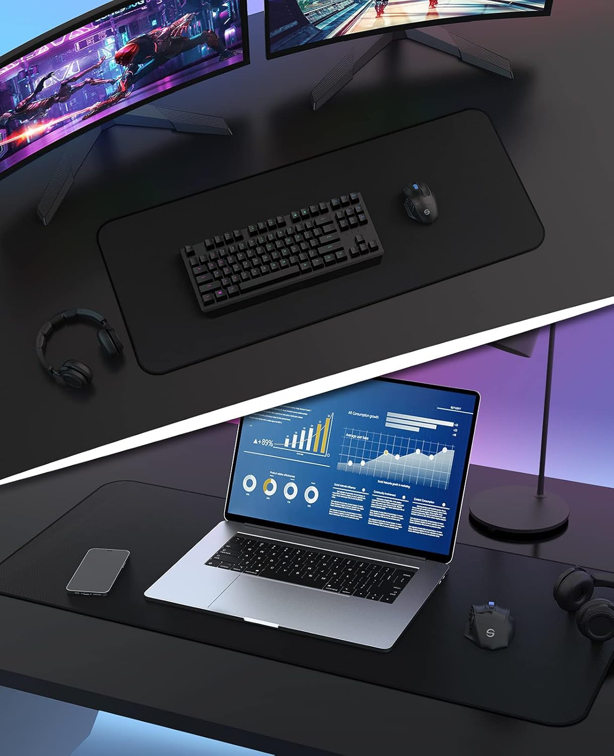 Extended Large Gaming Mouse Pad - Superior Micro-Weave Cloth, Waterproof Keyboard Pad with Stitched Edges, Non-Slip Base, 31.5 x 11.8 Inches, XL, Black