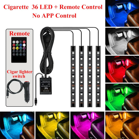 Transform Your Car with Colorful LED RGB Atmosphere Strip Lights – Remote & Voice Control for Ultimate Ambiance