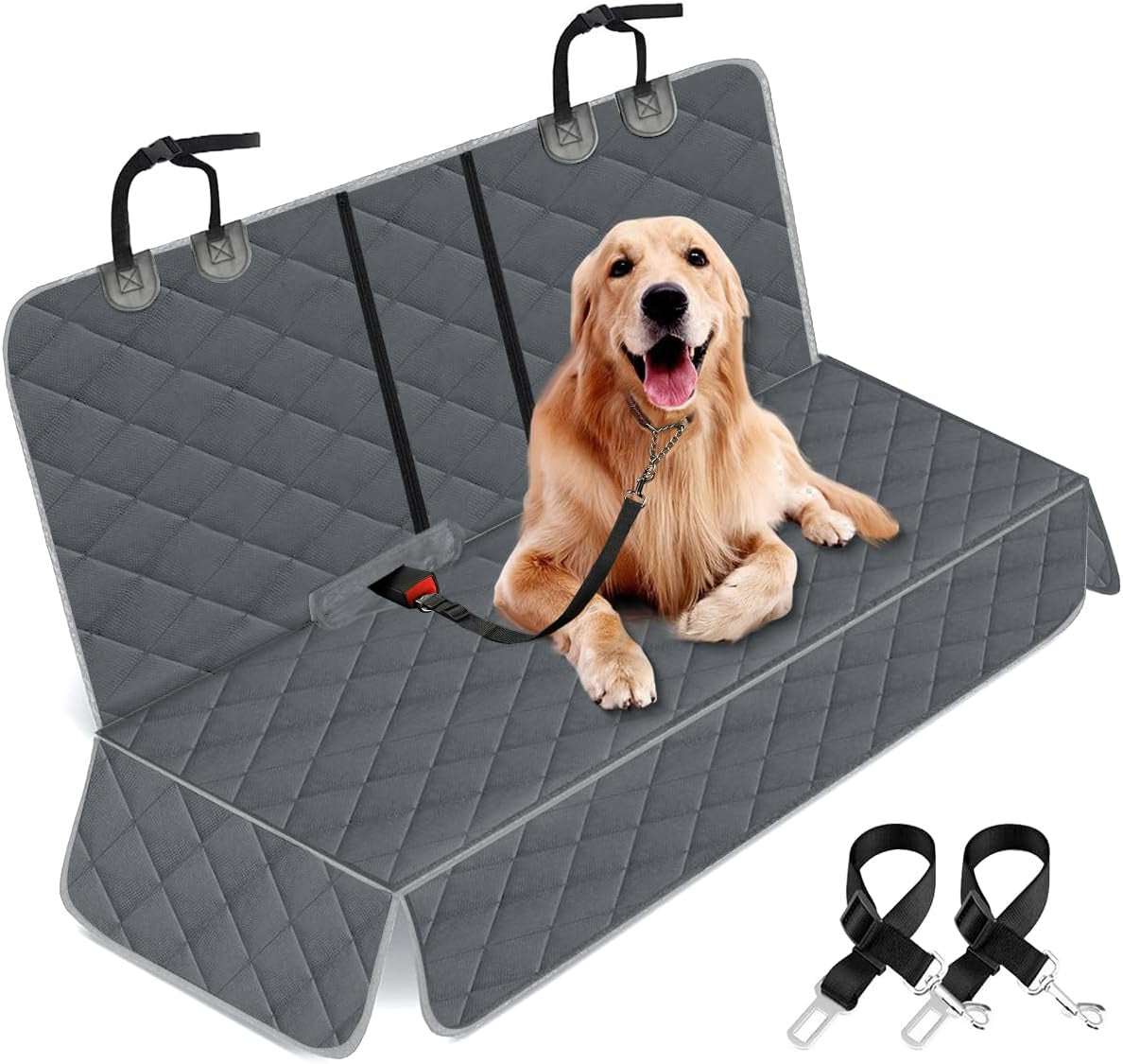 Premium Waterproof Dog Car Seat Cover - Non-Slip Back Seat Protector for Pets, Compatible with Most Cars, Trucks, and SUVs - Black