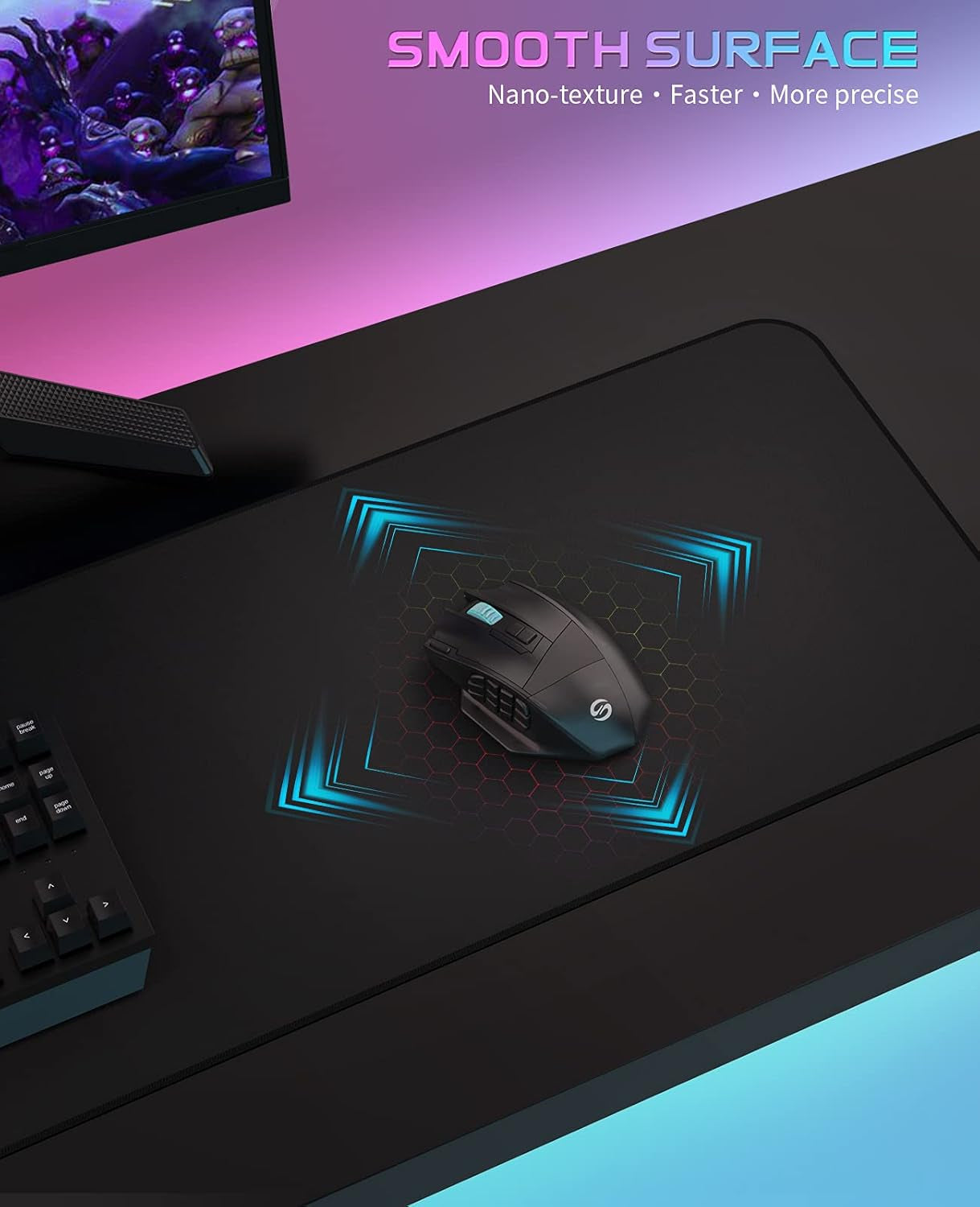 Extended Large Gaming Mouse Pad - Superior Micro-Weave Cloth, Waterproof Keyboard Pad with Stitched Edges, Non-Slip Base, 31.5 x 11.8 Inches, XL, Black