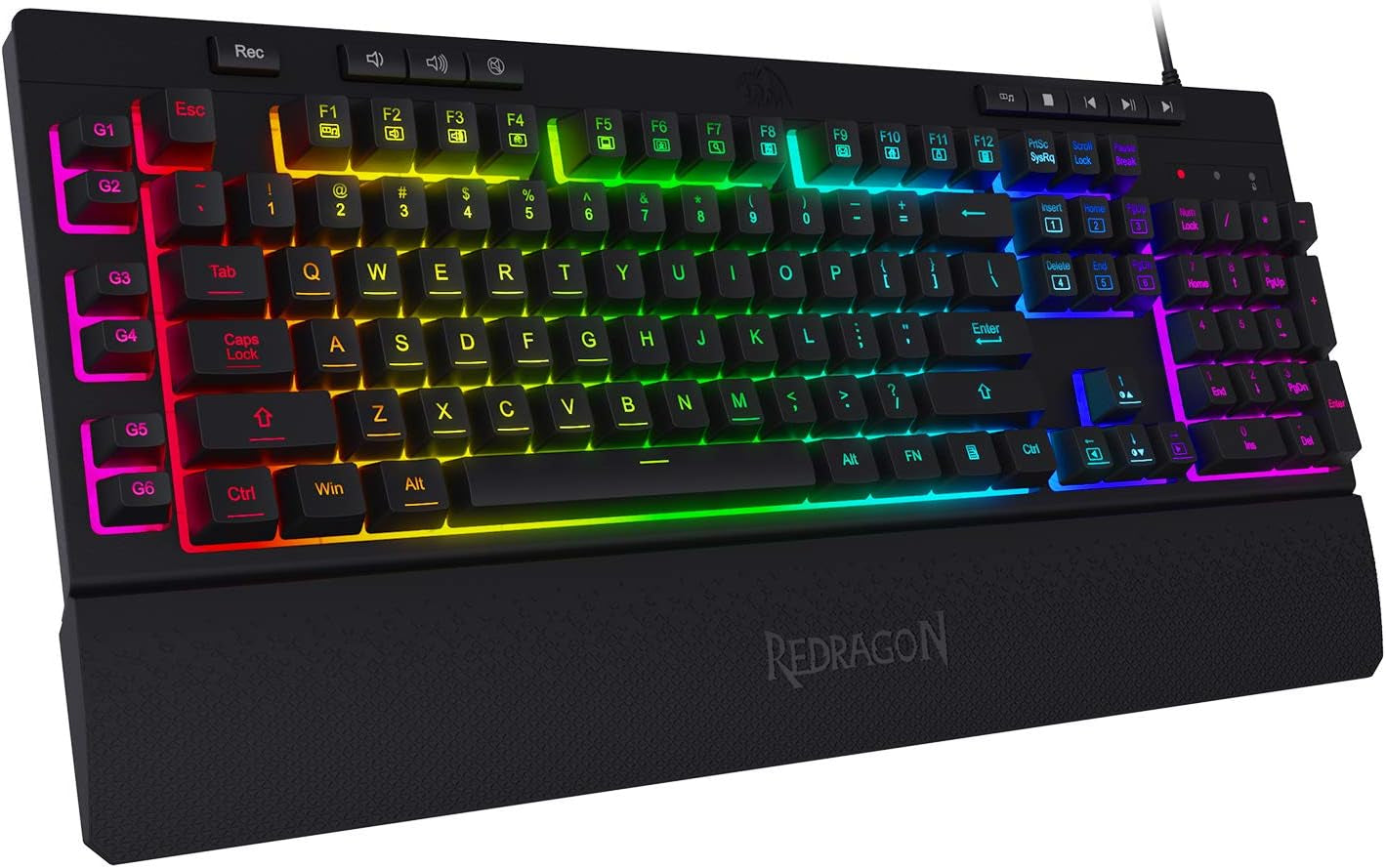 K512 Shiva RGB Backlit Gaming Keyboard with Multimedia Keys, Quiet Mechanical Feel, 6 Programmable Macro Keys, Dedicated Media Controls, and Detachable Wrist Rest