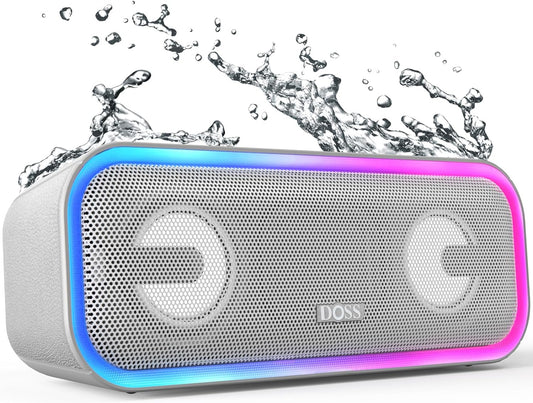 Soundbox Pro+ Bluetooth Speaker - 24W Stereo Sound with Enhanced Bass, IPX6 Waterproof Rating, 15 Hours Playtime, Colorful LED Lights - Ideal Gift for Adults, Men, and Women - Grey