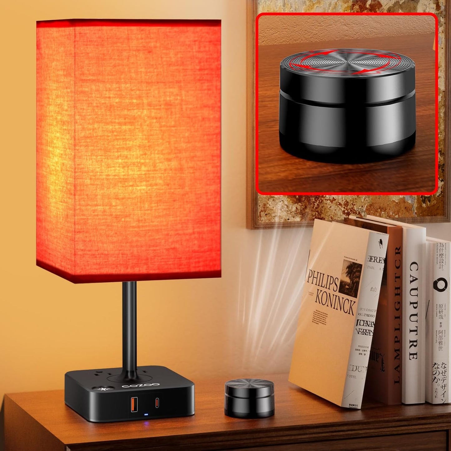 Dimmable Table Lamp with USB Charging Ports and Outlets, White Fabric Shade, Touch Control LED Nightstand Lamp for Bedroom, Living Room, Dorm, and Home Office