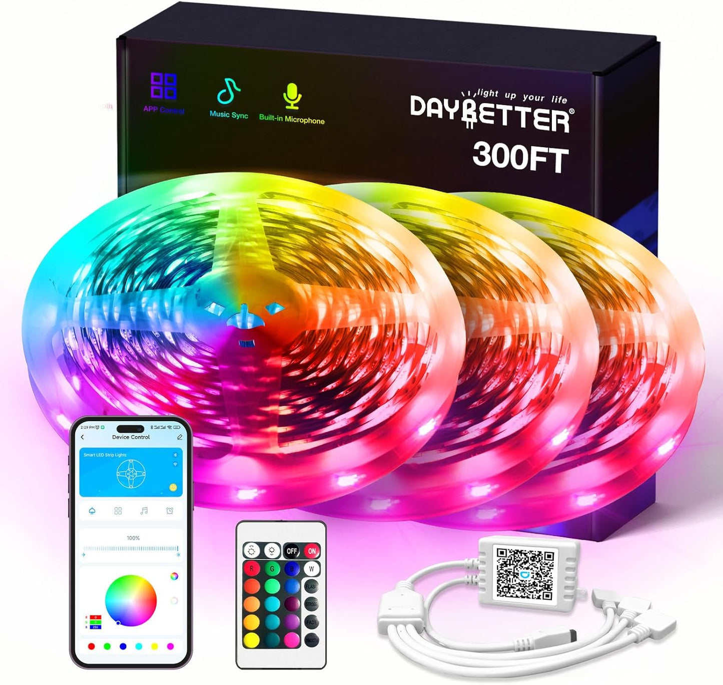 32.8Ft RGB LED Strip Lights with Remote Control for Bedroom and Home Decor