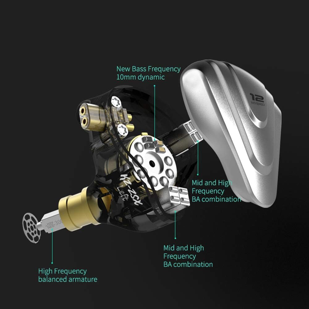 KZ ZSX 5BA+1DD Hybrid In-Ear Hi-Fi Earphones with Zinc Alloy Faceplate and Recessed 2-Pin Detachable Cable for Audiophiles (Without Microphone, Purple)